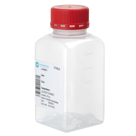 Flasche, 250 ml, transparent, PP, 38 mm, GS, Tablett in Folie, mit 5 mg Thio